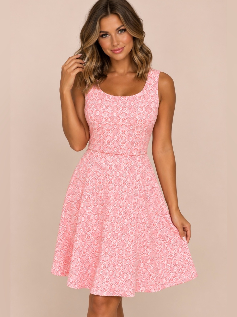Bar III Coral Pink Lace Fit & Flare Mini Dress Size M